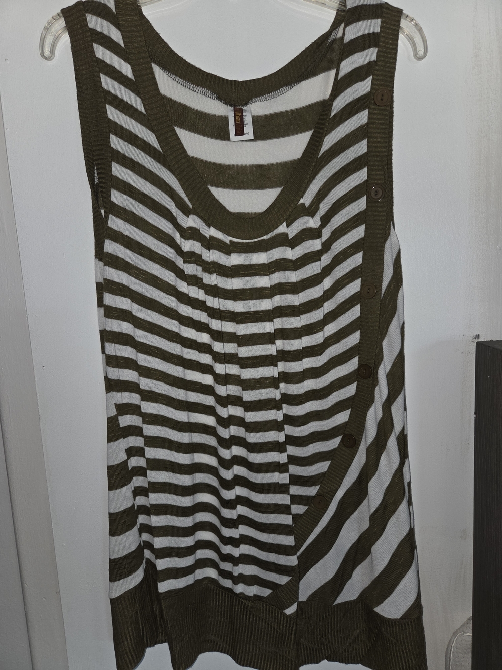 Striped Olive and White Sleeveless Knit Top